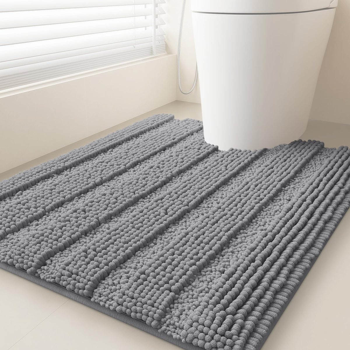 ACCUMTEK Christmas Striped Pink Bathroom Rug Set 3 Pieces Ultra Soft, Non Slip Chenille Toilet Mat, Absorbent Plush Shaggy Bath Mats for Bathroom, Bedroom, Kitchen