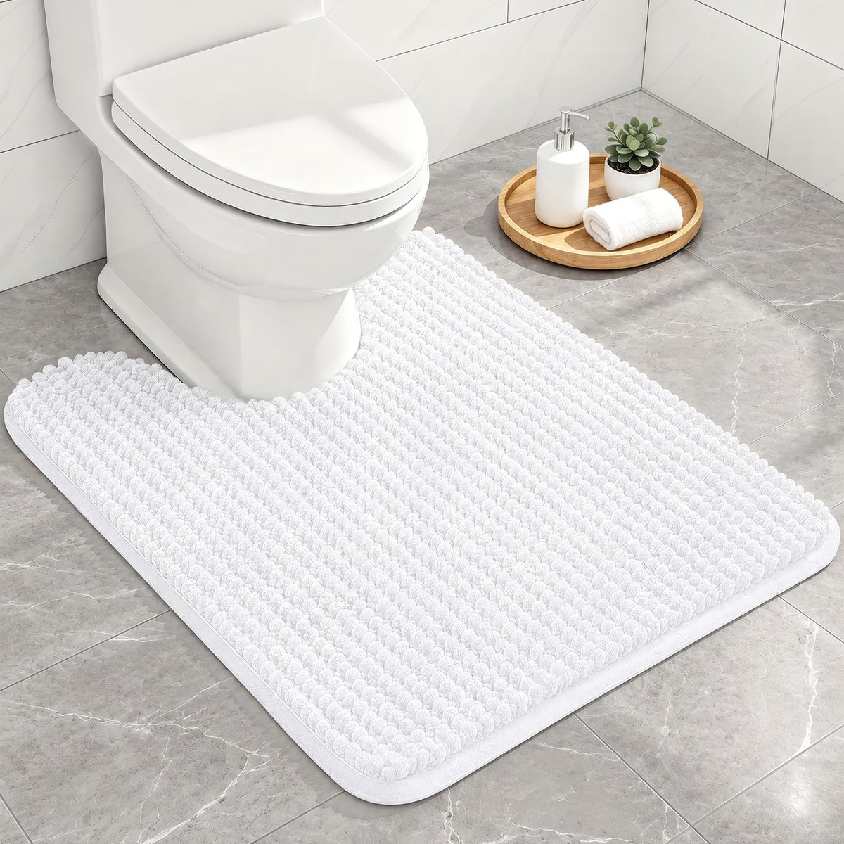 Ophanie Grey Bathroom Rugs 30x20, Soft Chenille Bath Mat, Non Slip Absorbent Quick Dry Light Gray Mats, Machine Washable Thick Small Area Rug Sets,Grip Bathmat for Shower,Toilet,Sink and Indoor Floor