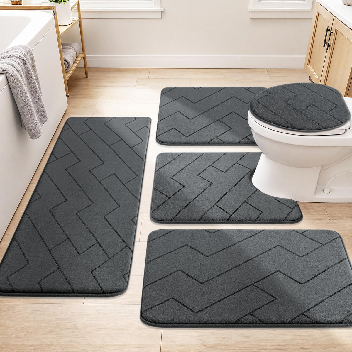 YIHOUSE 3 Piece Bathroom Rug Set - Soft Memory Foam Bath Mat, Dark Grey