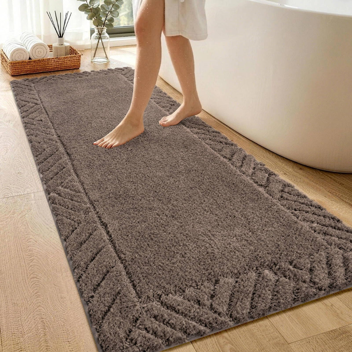 48x17 Long Bathroom Runner Rugs Beige, Non Slip Washable Bath Rugs