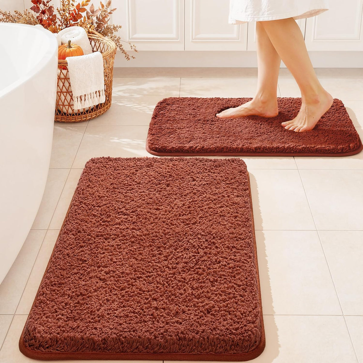 MIULEE Christmas Dark Green Bathroom Rugs Set 2 Piece Small Bath Mats 16x24