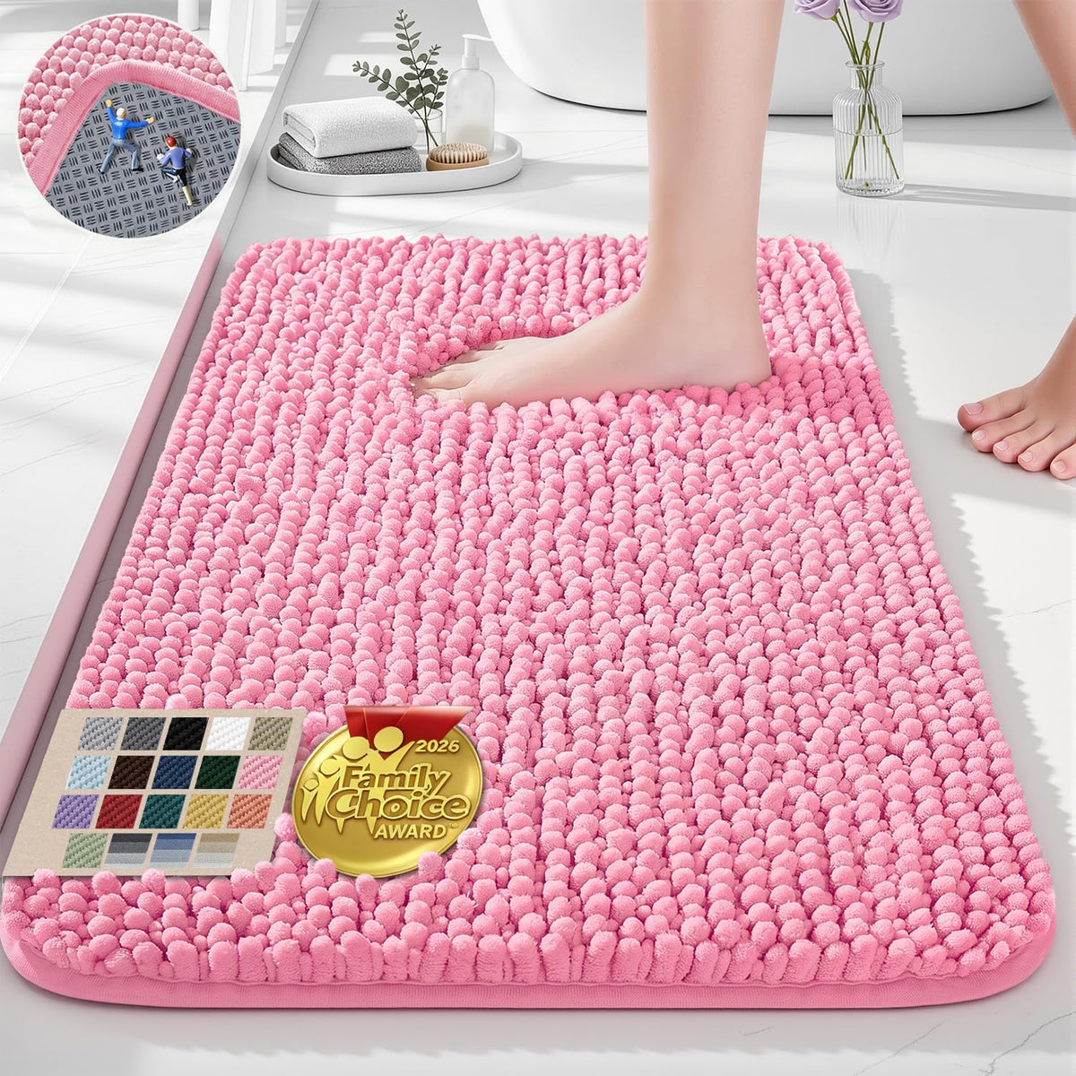 Ophanie Grey Bathroom Rugs 30x20, Soft Chenille Bath Mat, Non Slip Absorbent Quick Dry Light Gray Mats, Machine Washable Thick Small Area Rug Sets,Grip Bathmat for Shower,Toilet,Sink and Indoor Floor