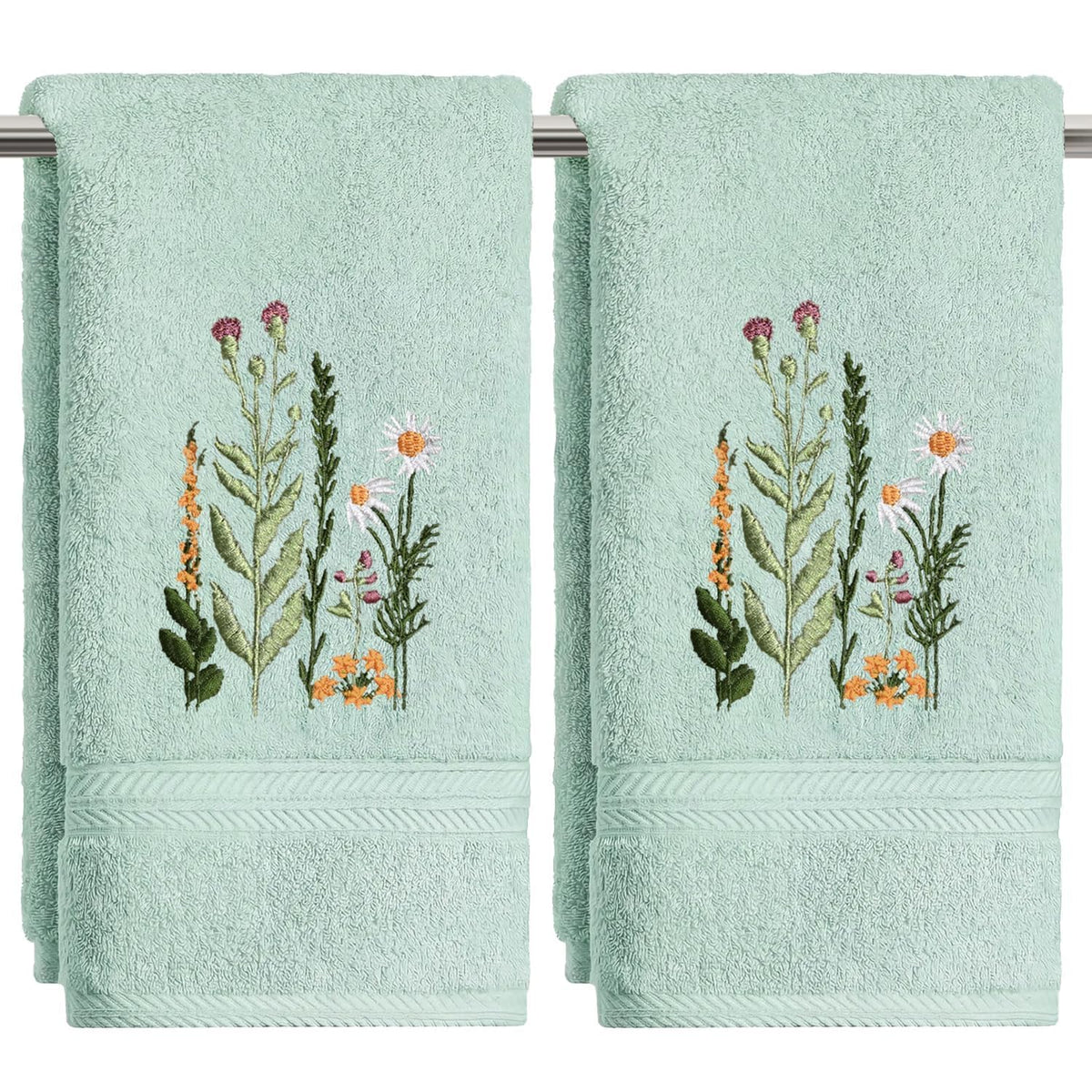 Artoid Mode 2 Pcs Beige Wildflower Floral Embroidered Hand Towels for Bathroom, 100% Cotton Soft Absorbent Farmhouse Decor Towels, 13.7 x 29.5 Inch