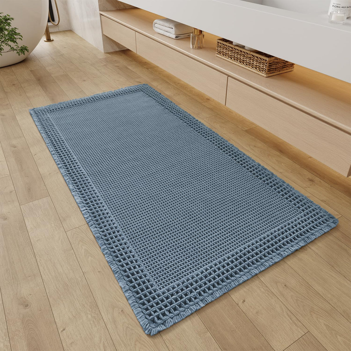 RESARE Waffle Bath Mat for Bathroom, Non Slip Bathroom Rugs 17"x24" Green