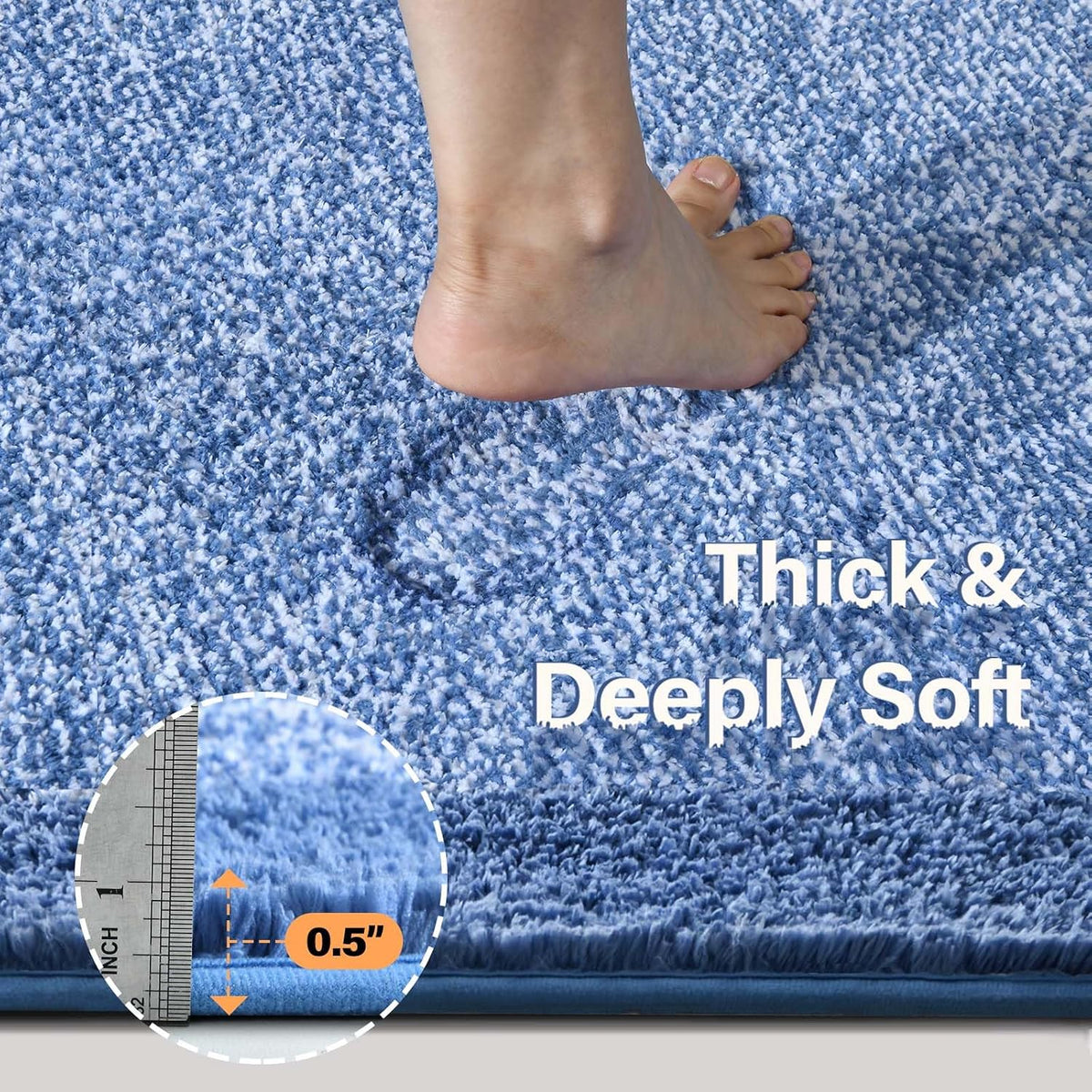 48x24 Long Bathroom Rugs Non Slip Washable, Soft Absorbent Bath Mat Blue