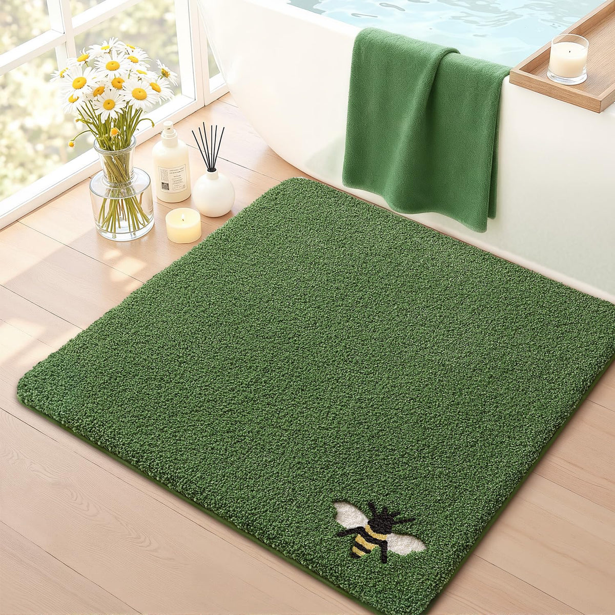 LUMI Square Beach Bathroom Rug 32x32, Soft Absorbent Bath Mat, Non Slip
