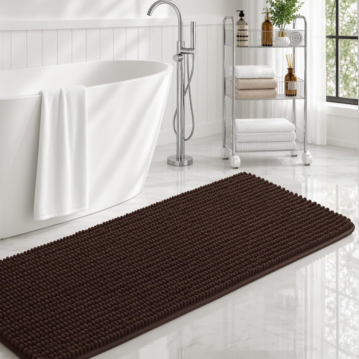 Ophanie Grey Bathroom Rugs 30x20, Soft Chenille Bath Mat, Non Slip Absorbent Quick Dry Light Gray Mats, Machine Washable Thick Small Area Rug Sets,Grip Bathmat for Shower,Toilet,Sink and Indoor Floor
