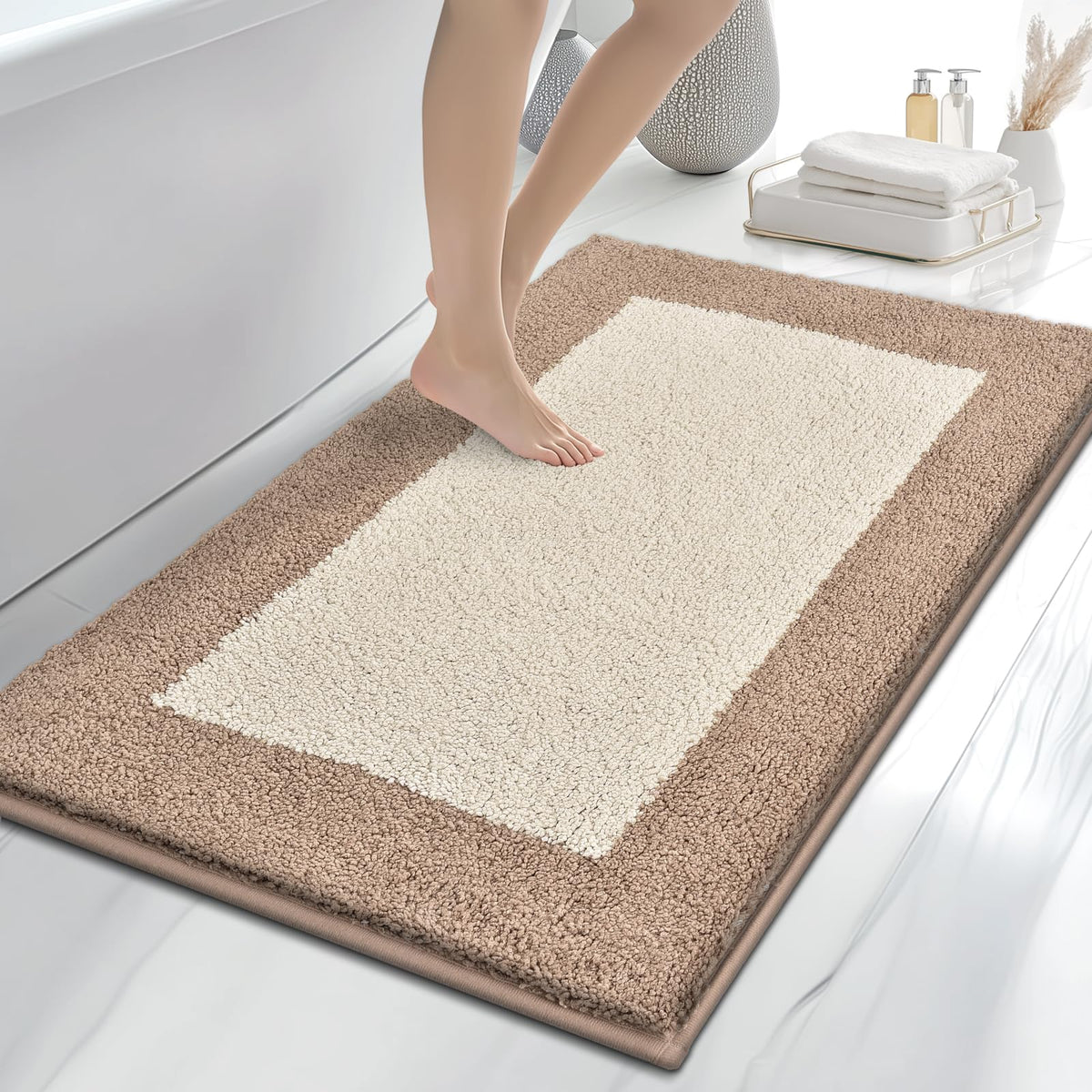 anllugs Bathroom Rugs, 20" x 30" Soft Bath Rugs, Olive Green & Green