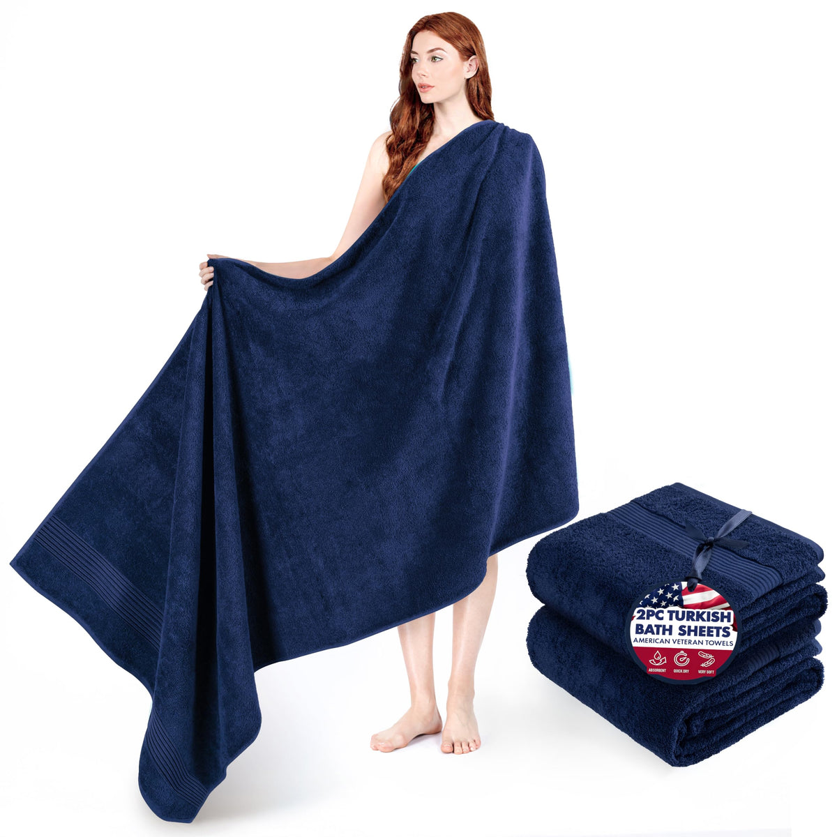 American Veteran Towel, Hand Towels for Bathroom Set of 4, 100% Cotton Turkish Hand Towel Sets, Soft Hand Face Towels, Navy Blue Hand Towels