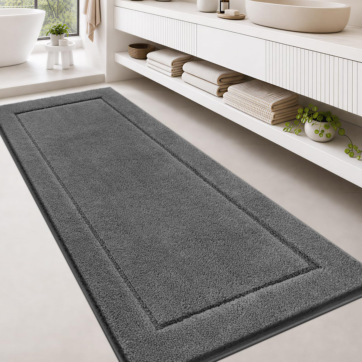 anllugs Bathroom Rugs, Non-Slip Bath Rugs, 24" x 60", Grey