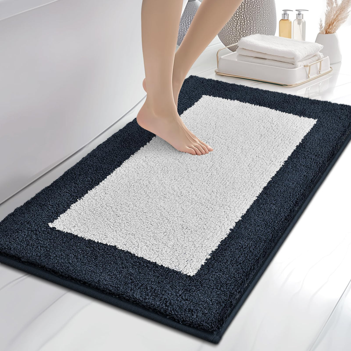 anllugs Bathroom Rugs, 20" x 30" Soft Bath Rugs, Olive Green & Green