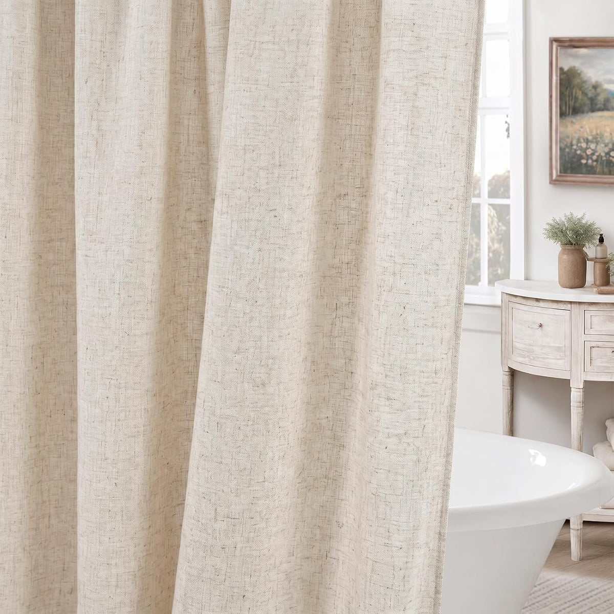 Seasonwood Linen Shower Curtain Farmhouse Bathroom Decor 72x96 Inches