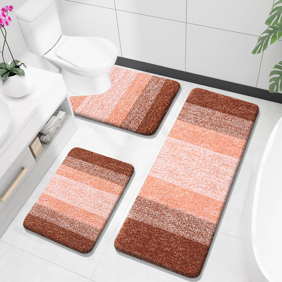 OLANLY Microfiber Bathroom Rugs Sets 3 Piece, Absorbent Bath Mats, Grey
