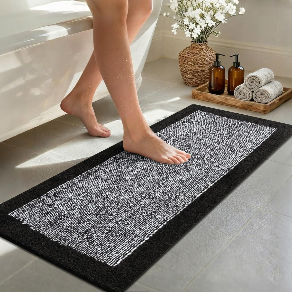 48x24 Long Bathroom Rugs Non Slip Washable, Soft Absorbent Bath Mat Blue
