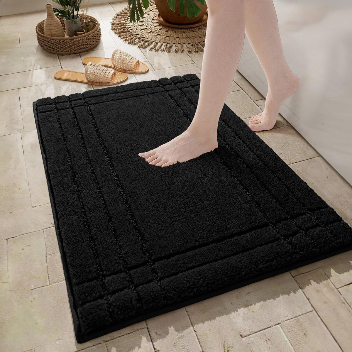 Gray Bathroom Rugs, Non-Slip Washable Bath Mat for Bathroom