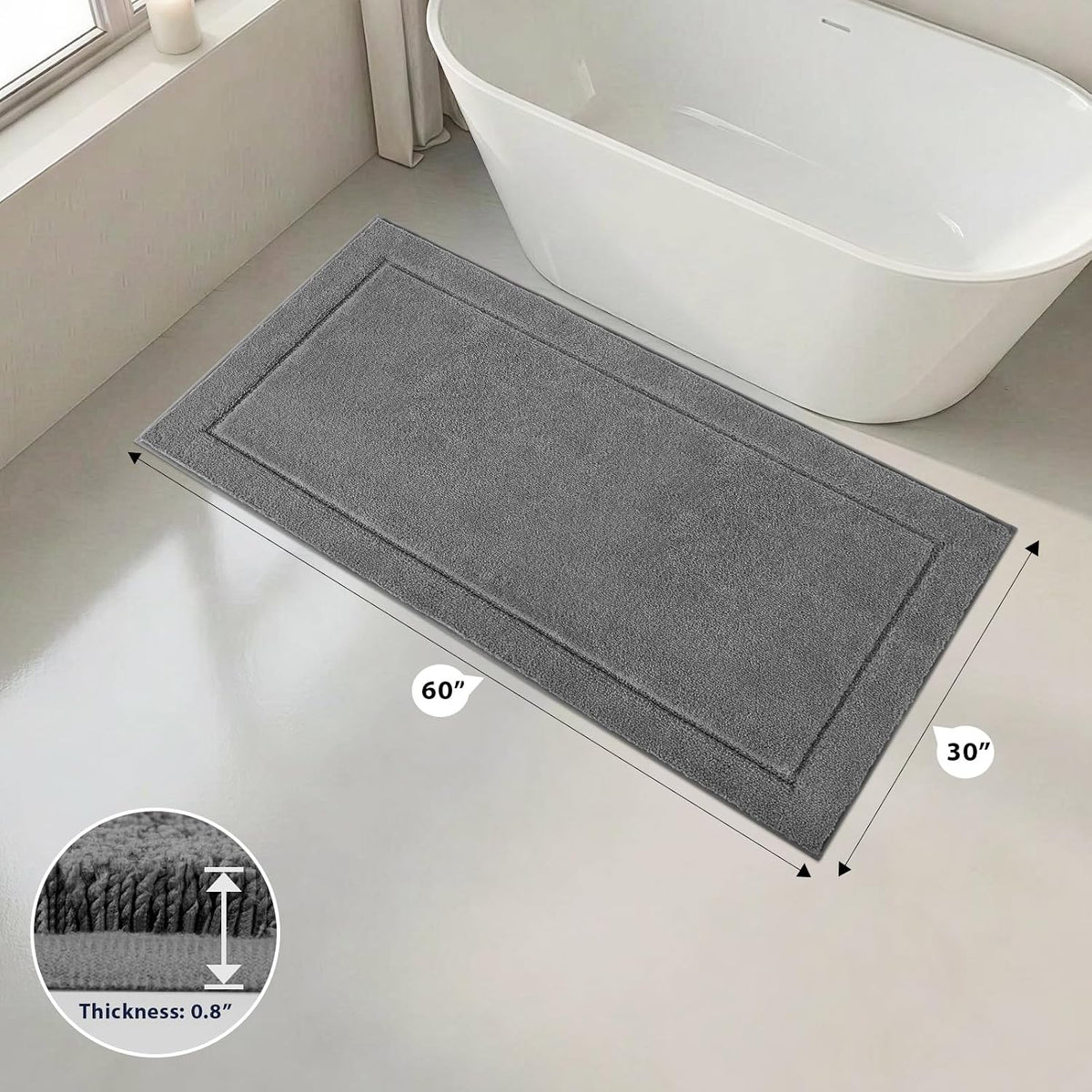 anllugs Bathroom Rugs, Non-Slip Bath Rugs, 24" x 60", Grey
