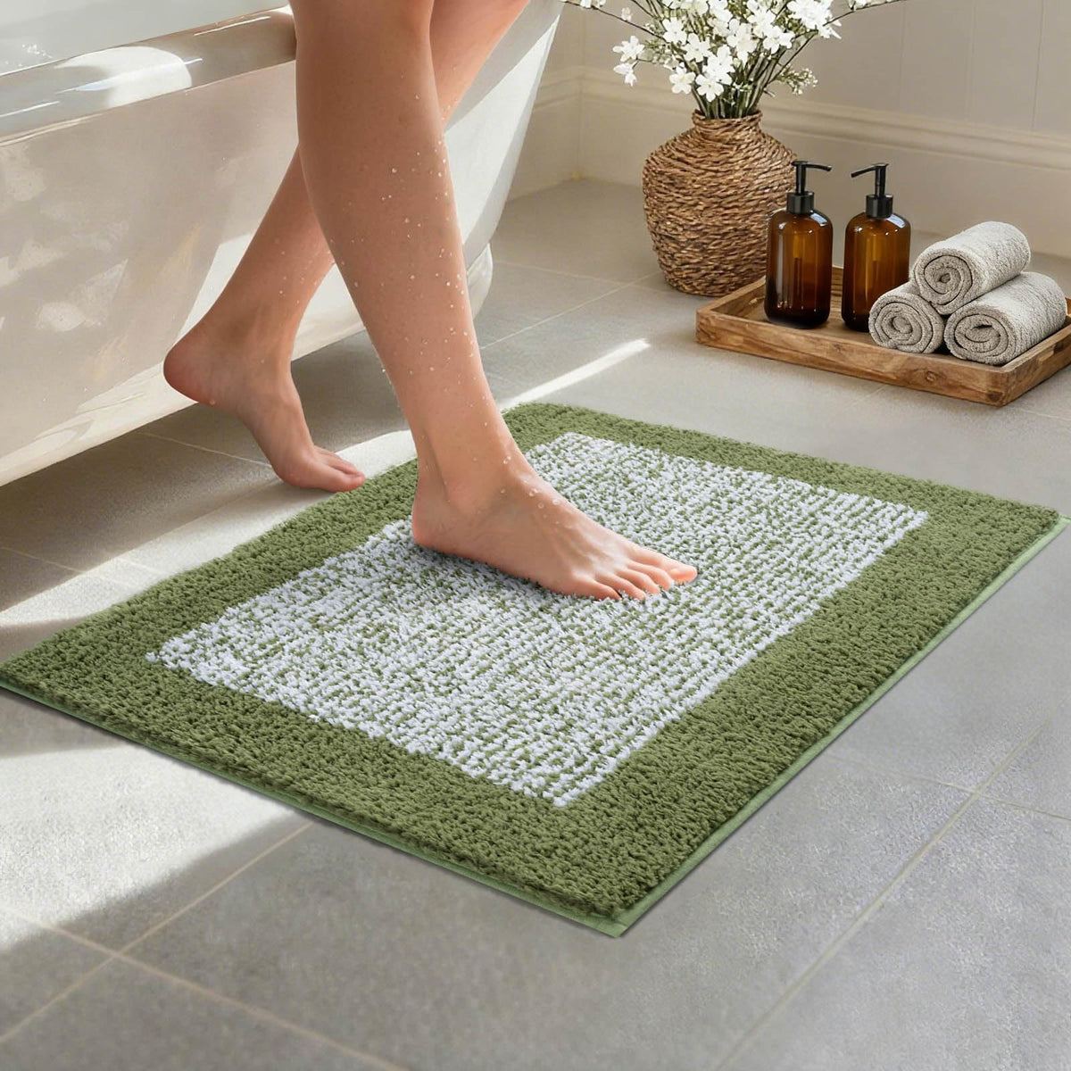 48x24 Long Bathroom Rugs Non Slip Washable, Soft Absorbent Bath Mat Blue