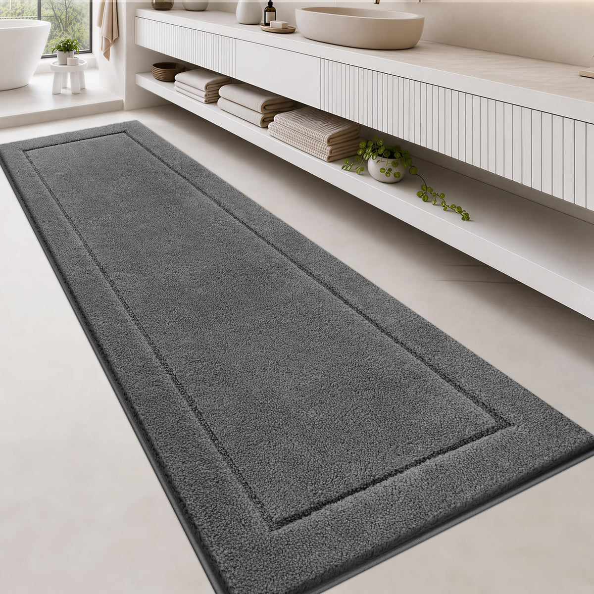 anllugs Bathroom Rugs, Non-Slip Bath Rugs, 24" x 60", Grey