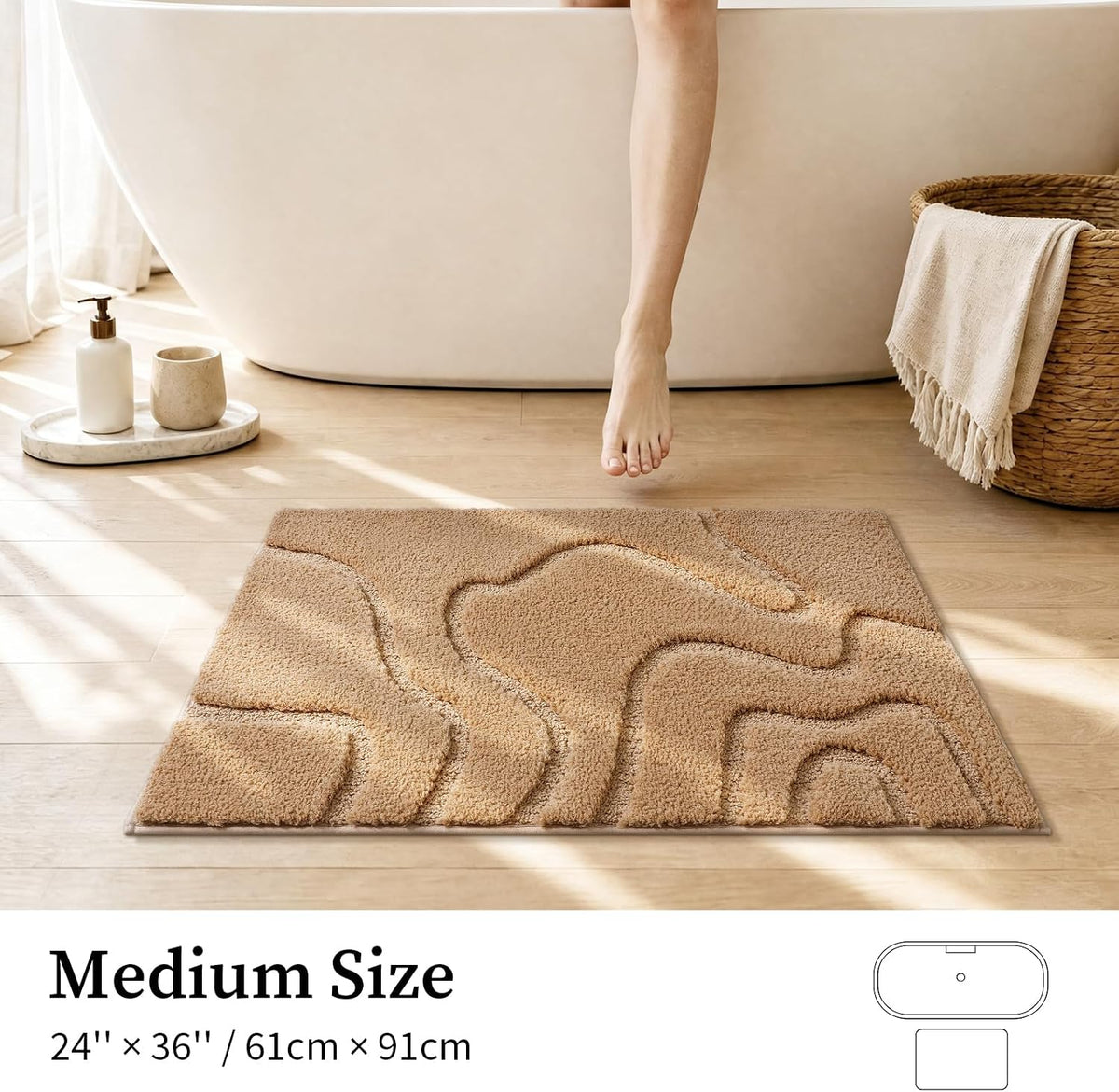 YIHOUSE Soft Bathroom Rugs 24" x 36", Non-Slip Absorbent Bath Mat, Beige