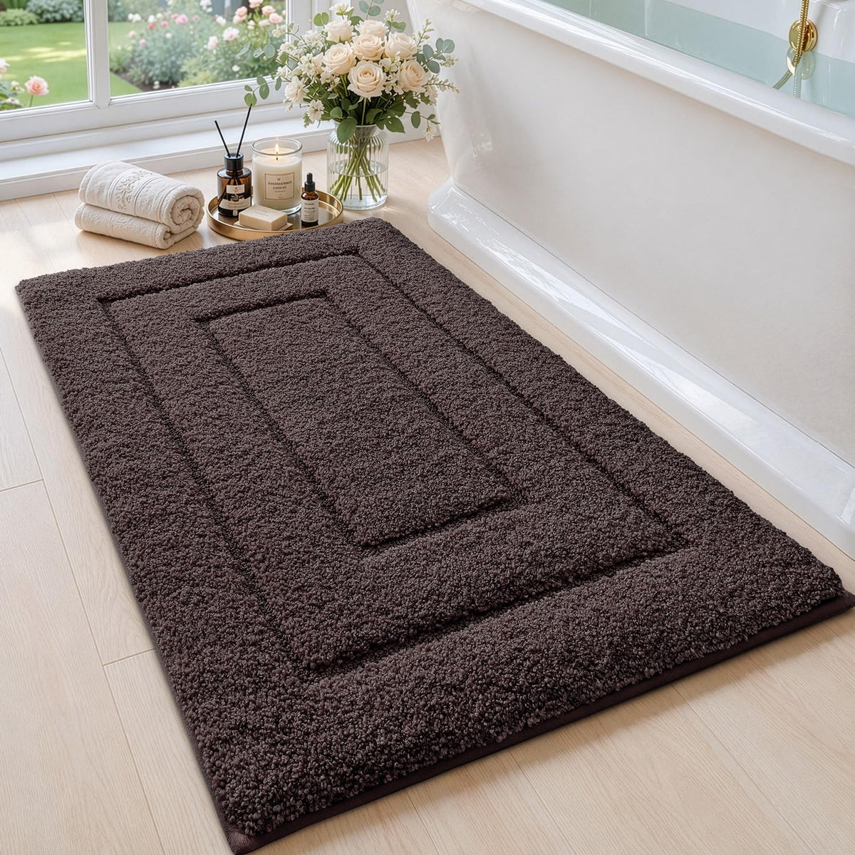 DEXI Bathroom Rugs 36x24, Non-Slip Bath Mat Soft Absorbent, Beige