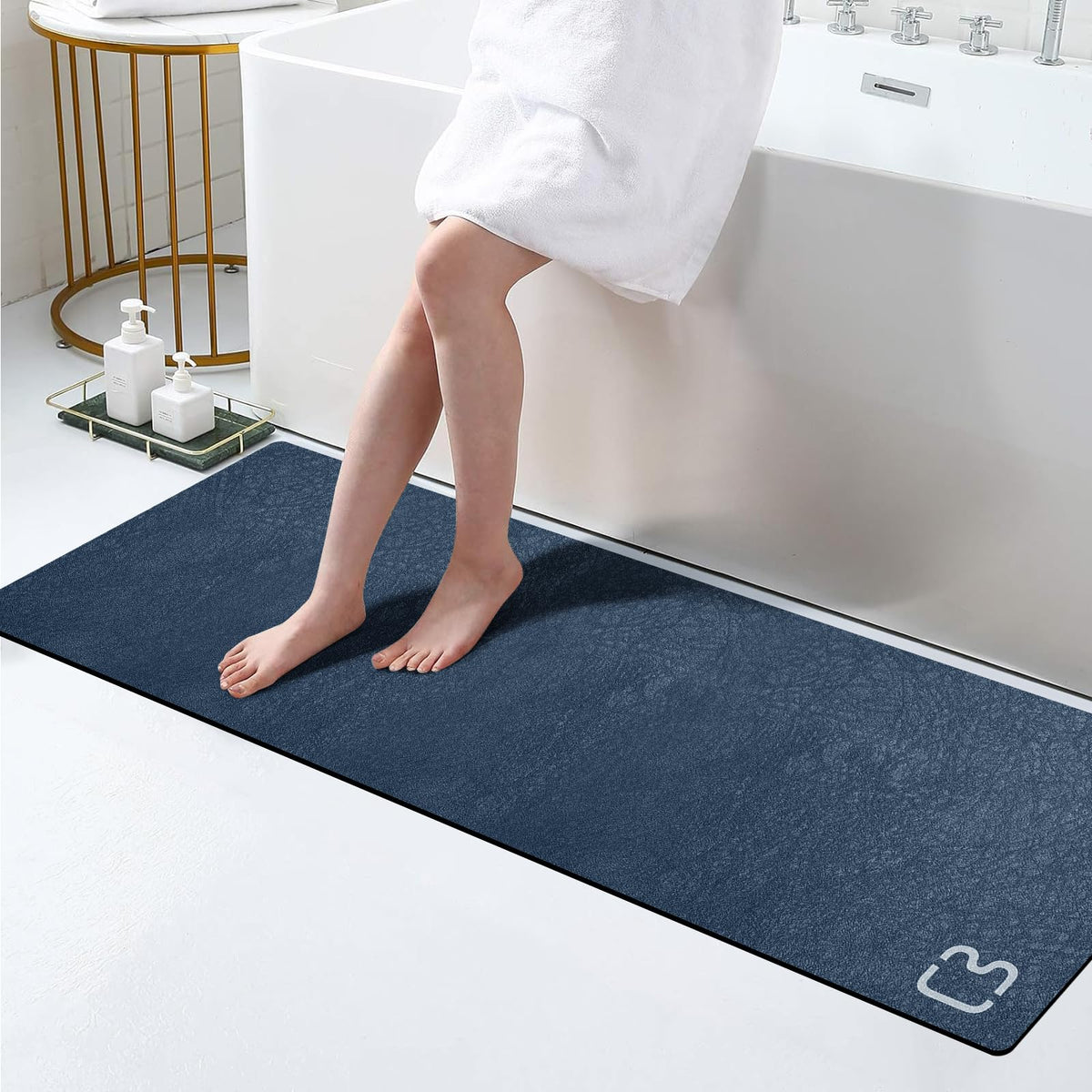 Dark Grey Long Bathroom Rugs Large Stone Bath Mats for Bathroom,15.7"x47.2"