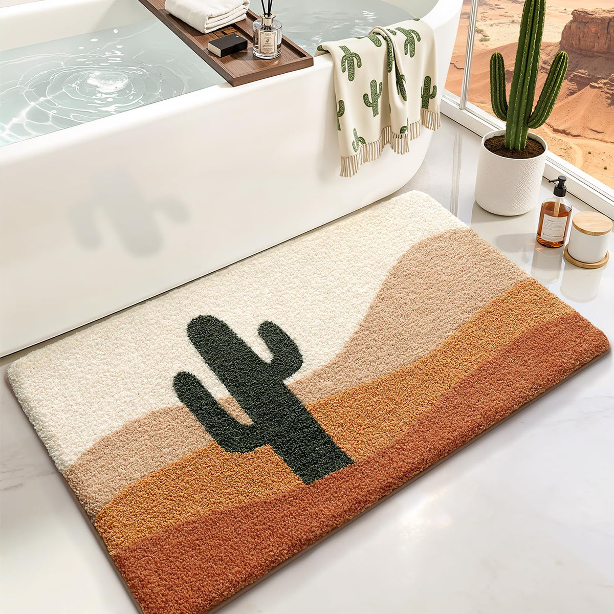 LUMI Square Beach Bathroom Rug 32x32, Soft Absorbent Bath Mat, Non Slip