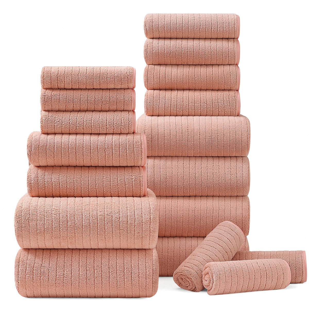 18 Piece Bath Towels Set,Ultra Soft Family Bathroom Towel Set with Hanging Loops-6 Bath Towels,6 Hand Towels,6 Washcloths,Highly Absorbent Quick Dry Shower Towel for Bathroom,Hotel,Spa-Grey Towel Set