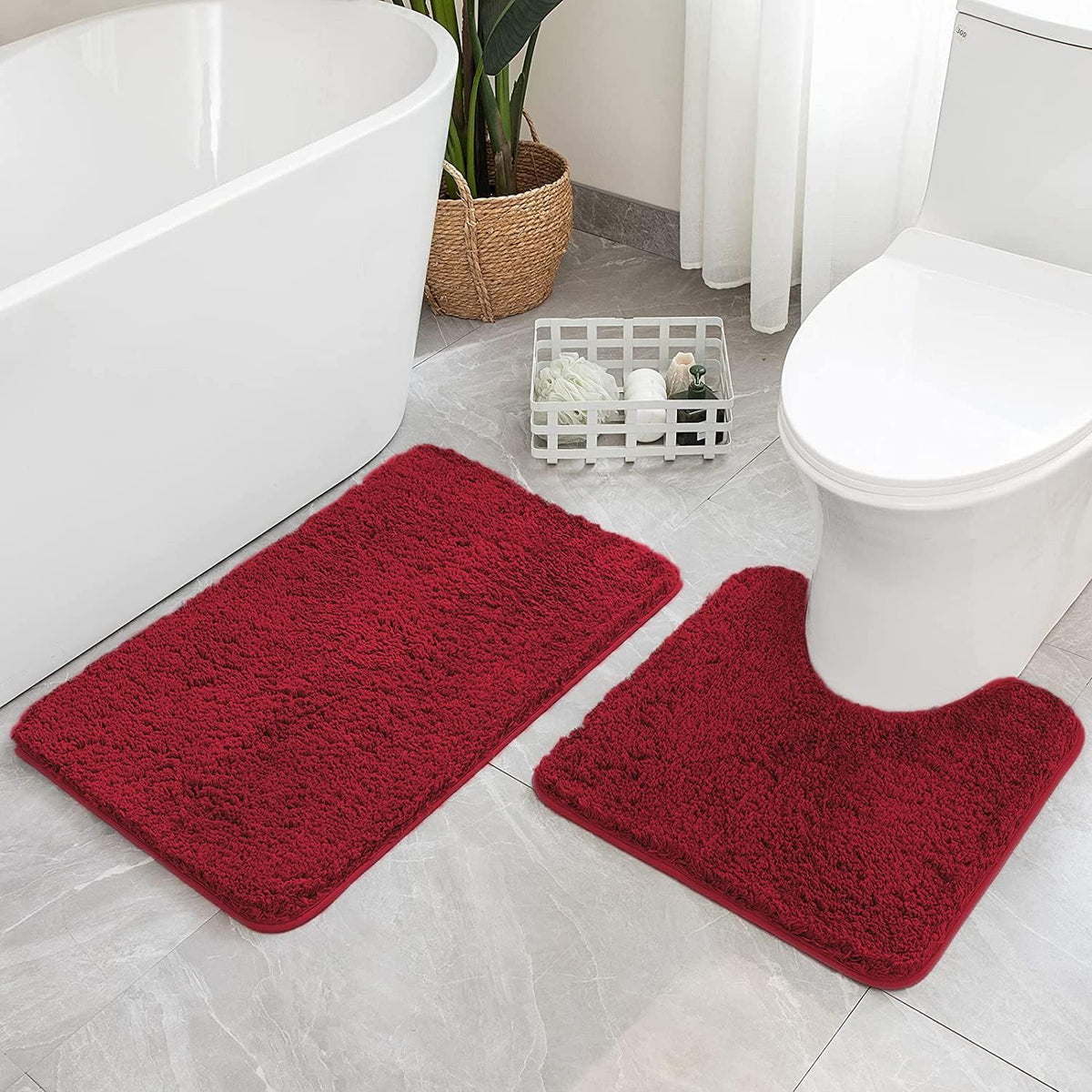 MIULEE Christmas Dark Green Bathroom Rugs Set 2 Piece Small Bath Mats 16x24