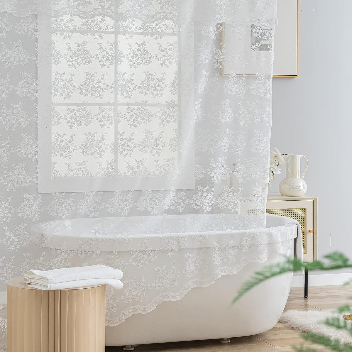 TUDECO Sage Green Shower Curtain with Attached Valance, 72 x 72, 1 Panel