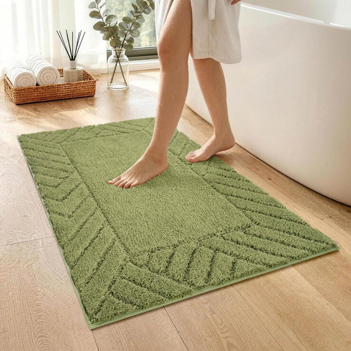 48x17 Long Bathroom Runner Rugs Beige, Non Slip Washable Bath Rugs