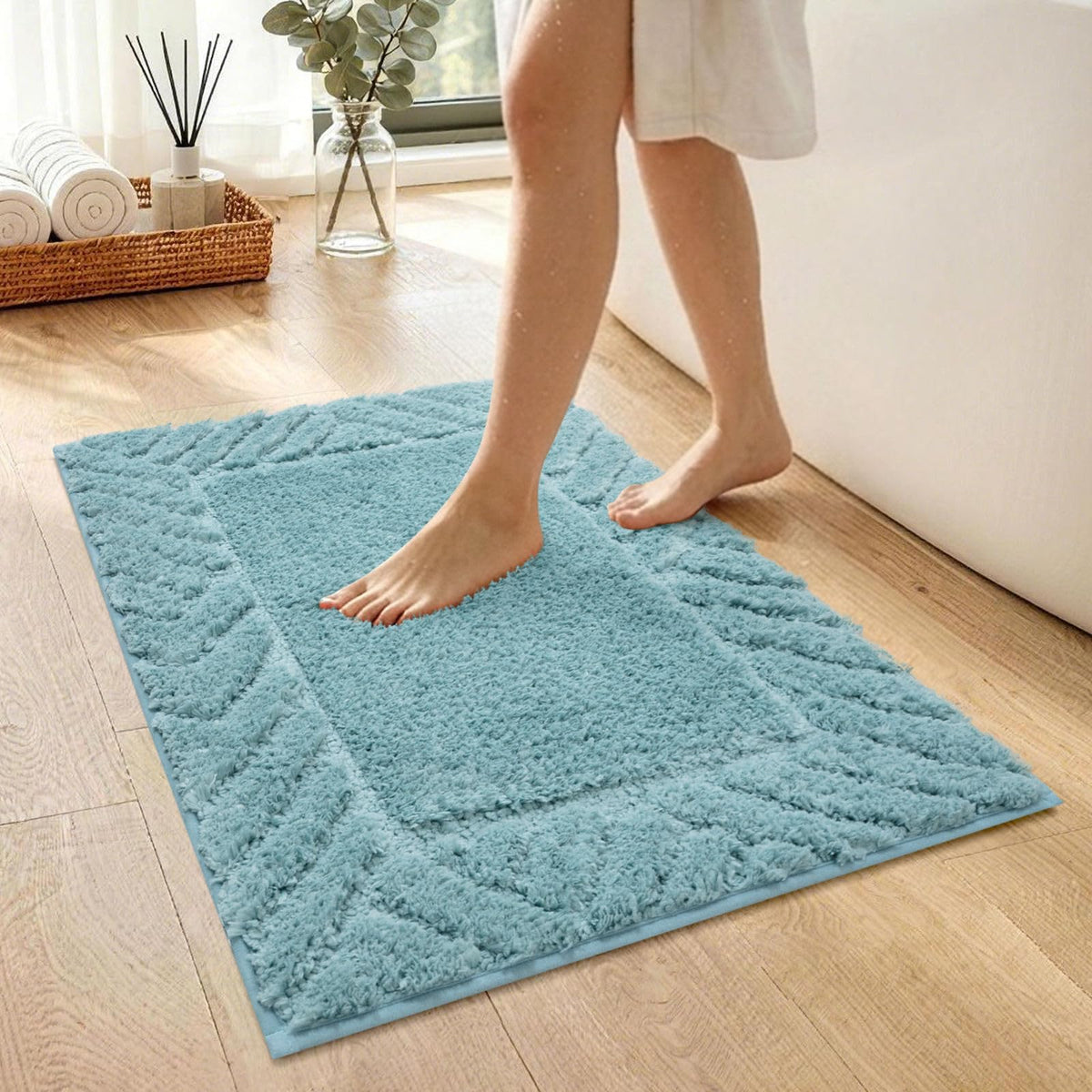48x17 Long Bathroom Runner Rugs Beige, Non Slip Washable Bath Rugs