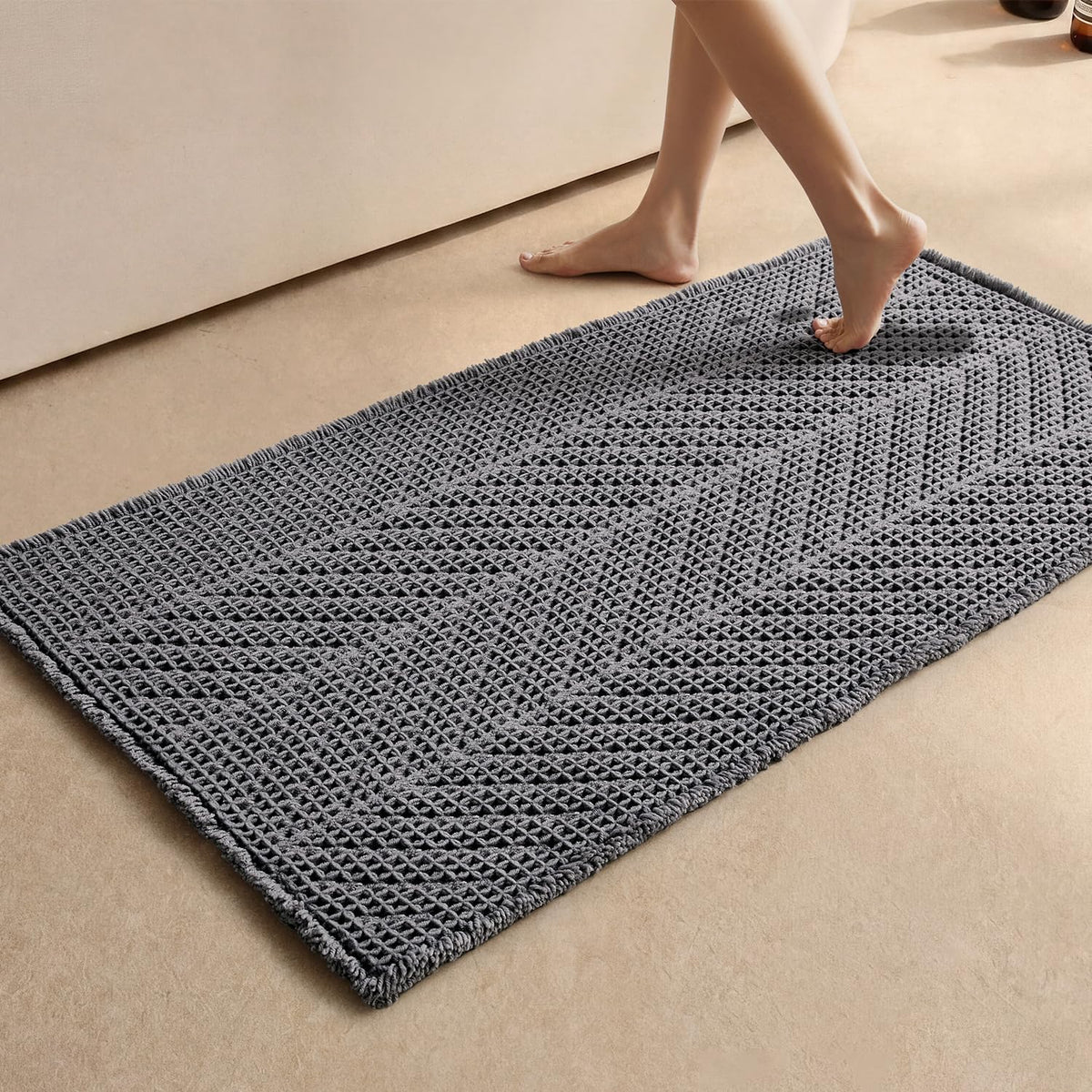 Sunfly Boho Herringbone Waffle Bath Mat, Ultra Soft Non-Slip Bathroom Rug - Super Absorbent & Quick Dry, Washable Bath Rug for Bathroom 16"x24" Taupe