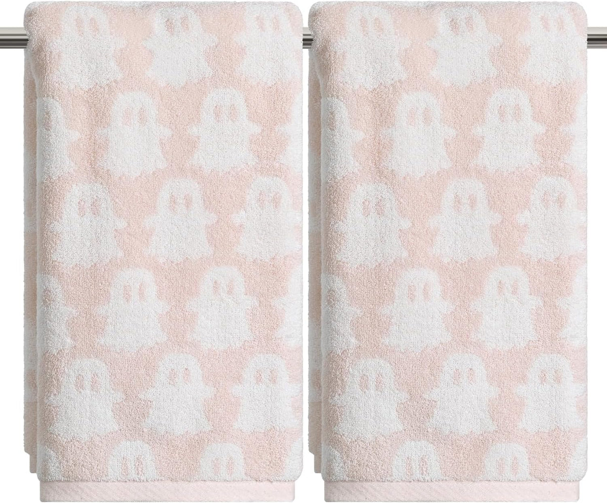 Artoid Mode 2 Pcs Pink Ghost Halloween Hand Towels for Bathroom
