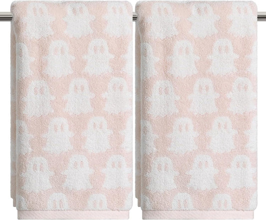 Artoid Mode 2 Pcs Pink Ghost Halloween Hand Towels for Bathroom