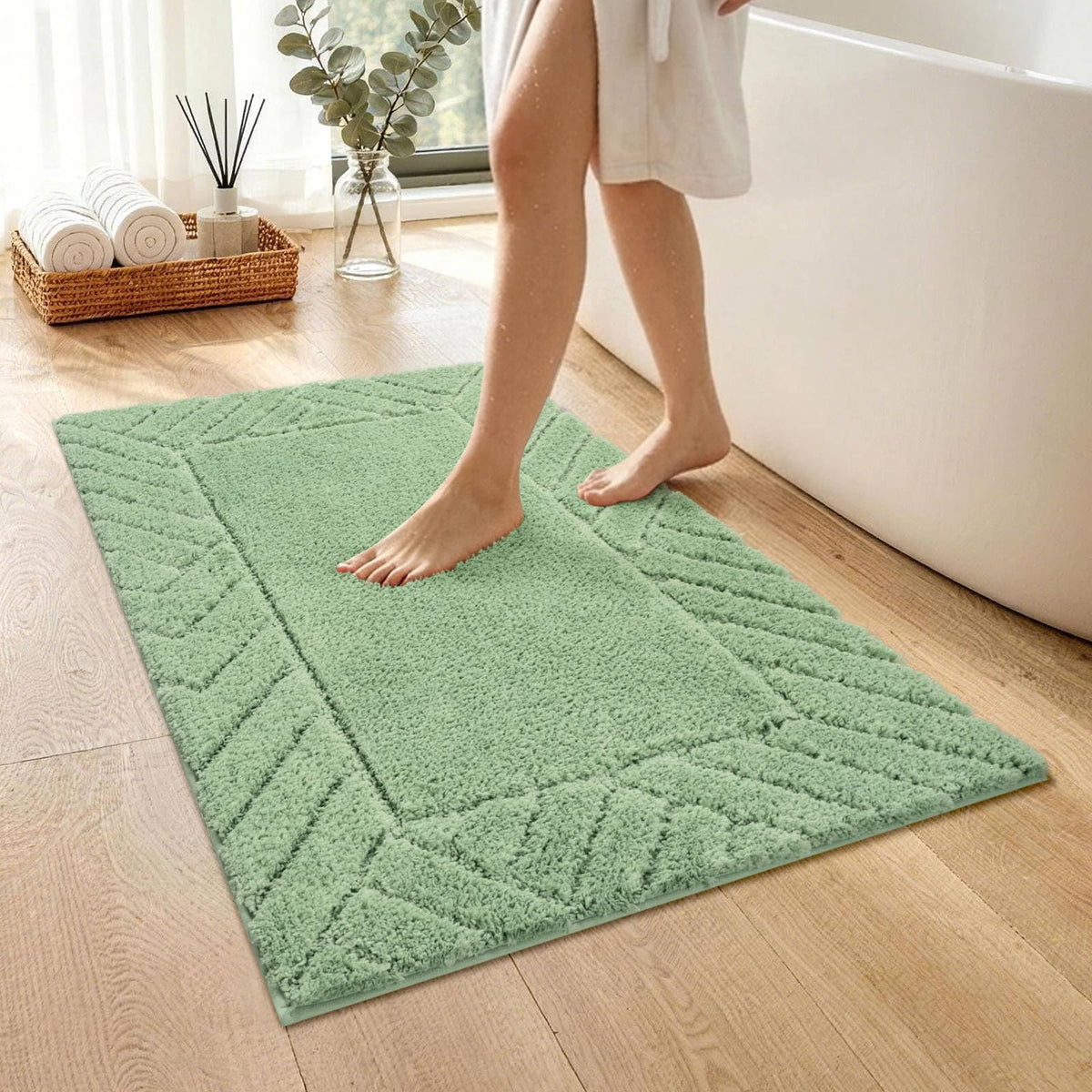 48x17 Long Bathroom Runner Rugs Beige, Non Slip Washable Bath Rugs