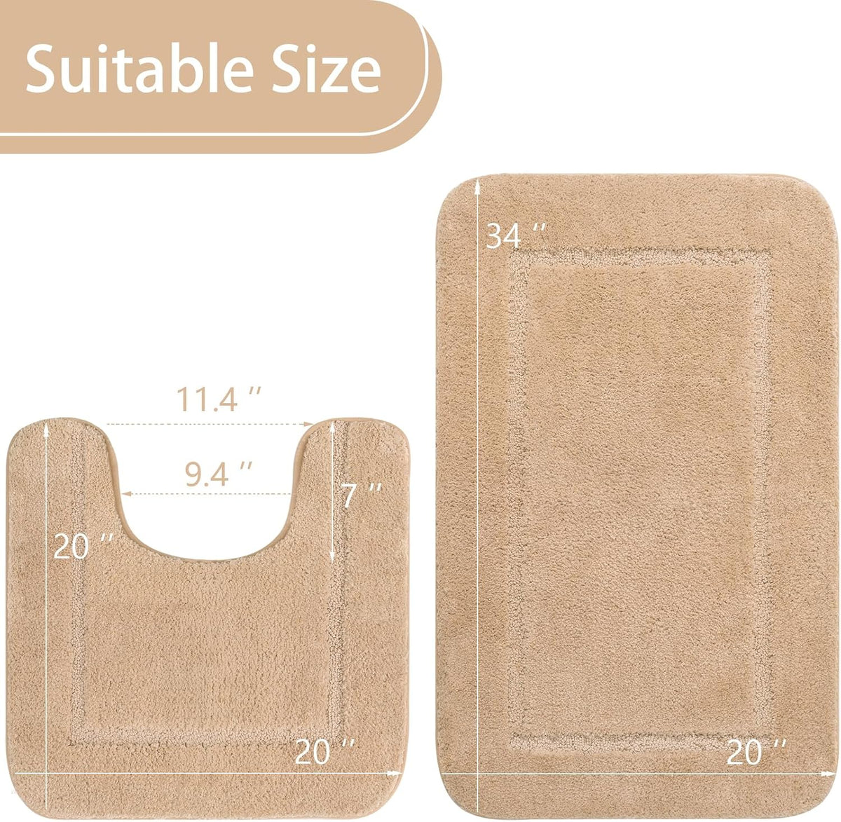LOCHAS Bathroom Rug Set 2 Piece, 20''x20'' & 34''x21'', Beige