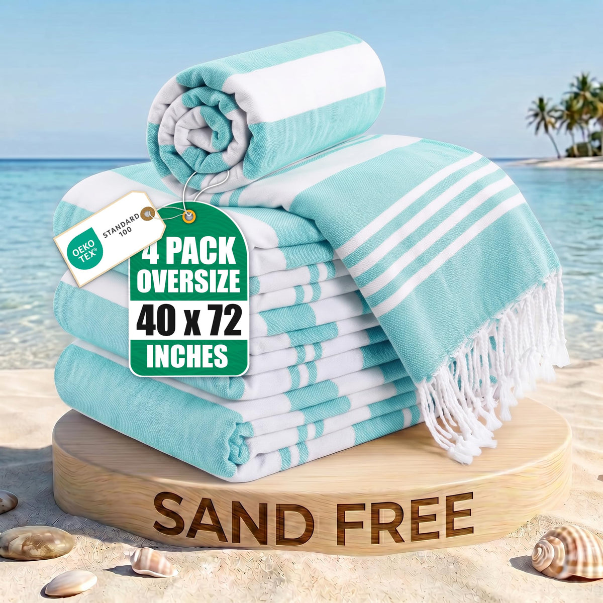 Utopia Towels - 4 Pack Turkish Beach Towel (40 x 72 Inches) - 100% Cotton Oversized Sand Free Quick-Dry Turkish Towel, Prewashed for Soft Feel, Large Peshtemal Towel (Grey, Navy, Purple, Buff)