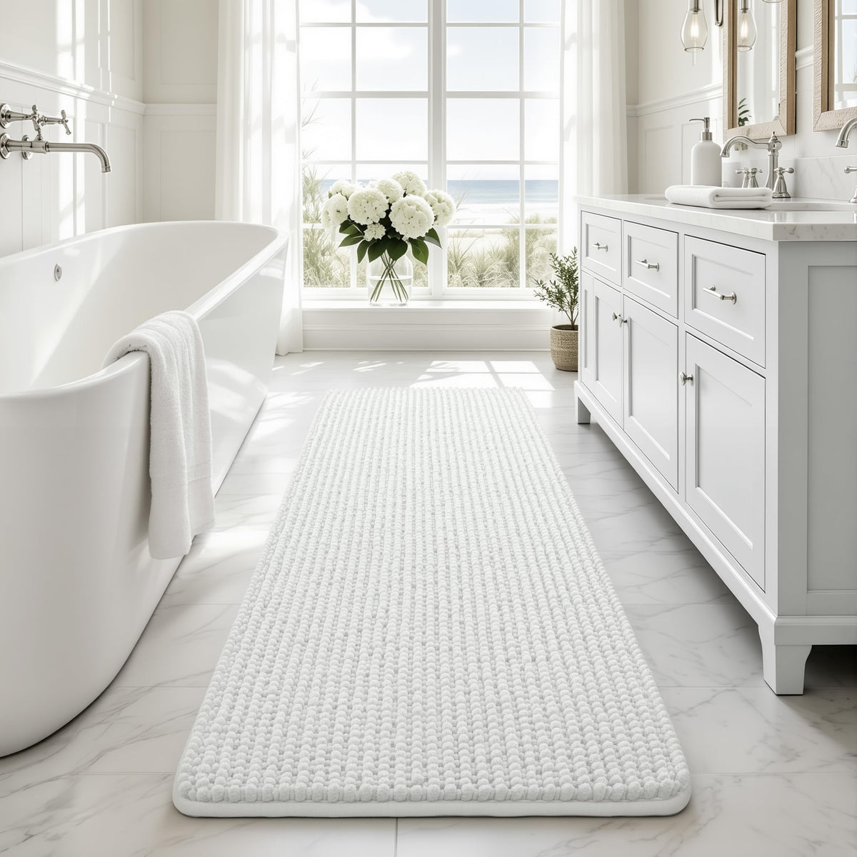 Ophanie Grey Bathroom Rugs 30x20, Soft Chenille Bath Mat, Non Slip Absorbent Quick Dry Light Gray Mats, Machine Washable Thick Small Area Rug Sets,Grip Bathmat for Shower,Toilet,Sink and Indoor Floor