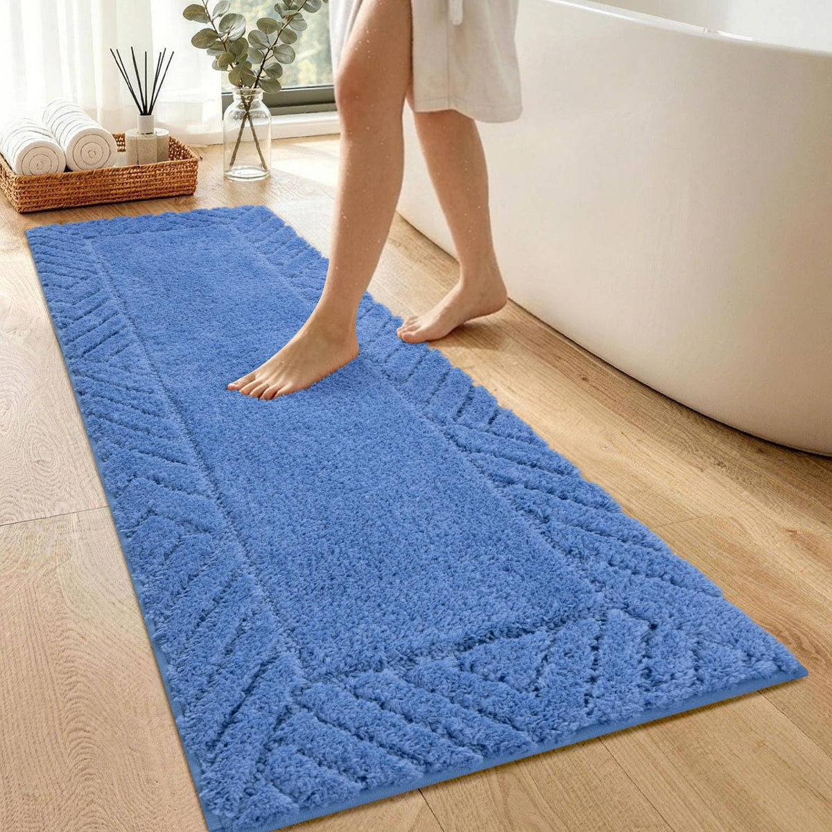 48x17 Long Bathroom Runner Rugs Beige, Non Slip Washable Bath Rugs