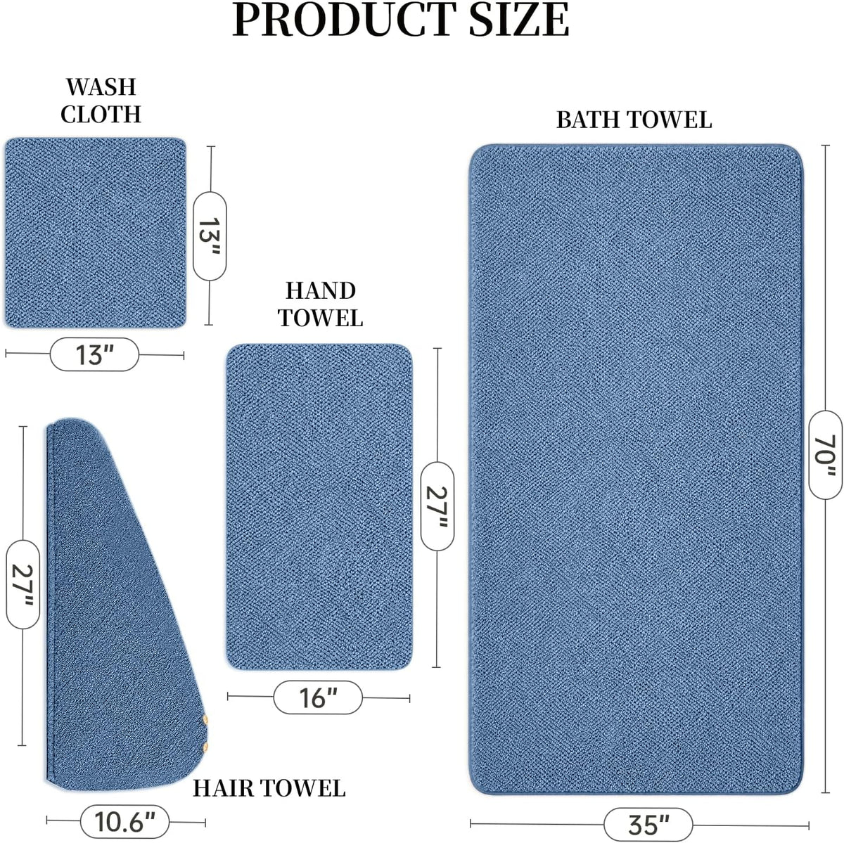 MaopaoBeauty Bath Towels for Bathroom Towel Set Shower Towels Bath Towels Set of 4 (1 Bath Towel, 1 Hair Towel, 1 Hand Towel, 1 Washcloth),Soft and Absorbent (Blue)