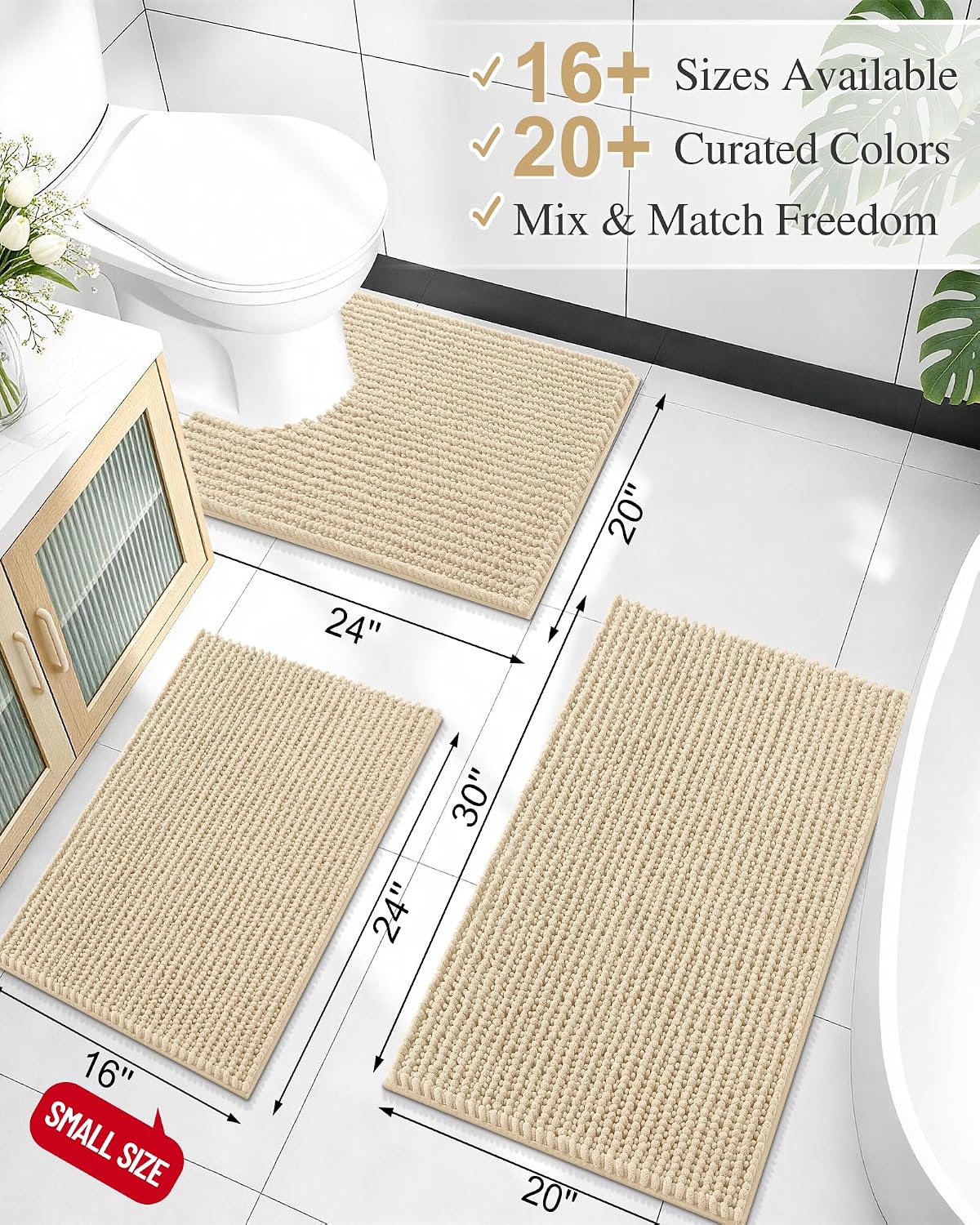 Smiry Thick Bathroom Rugs 30x20, Extra Soft Absorbent Chenille Bath Mat
