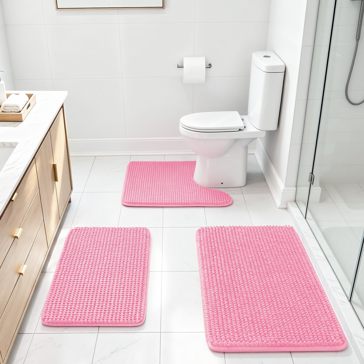 Ophanie Grey Bathroom Rugs 30x20, Soft Chenille Bath Mat, Non Slip Absorbent Quick Dry Light Gray Mats, Machine Washable Thick Small Area Rug Sets,Grip Bathmat for Shower,Toilet,Sink and Indoor Floor