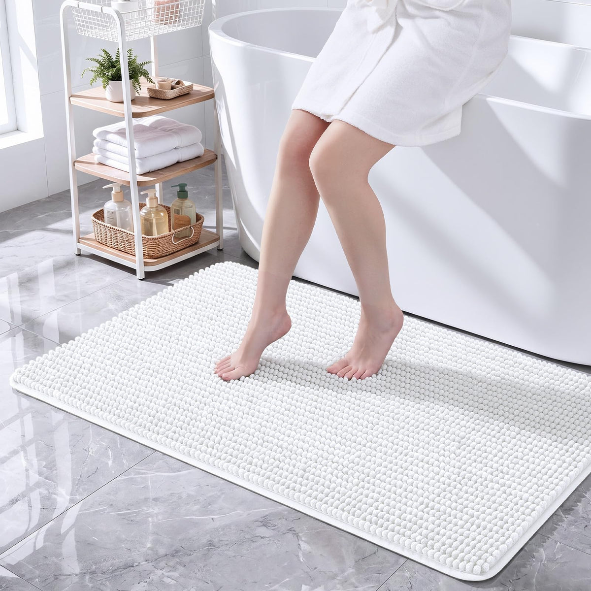 Ophanie Grey Bathroom Rugs 30x20, Soft Chenille Bath Mat, Non Slip Absorbent Quick Dry Light Gray Mats, Machine Washable Thick Small Area Rug Sets,Grip Bathmat for Shower,Toilet,Sink and Indoor Floor