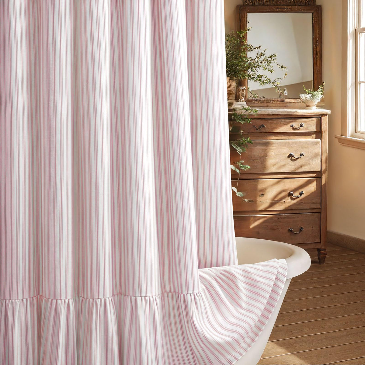 Farmhouse Shower Curtain Ruffle Linen Beige 72" W x 72" L
