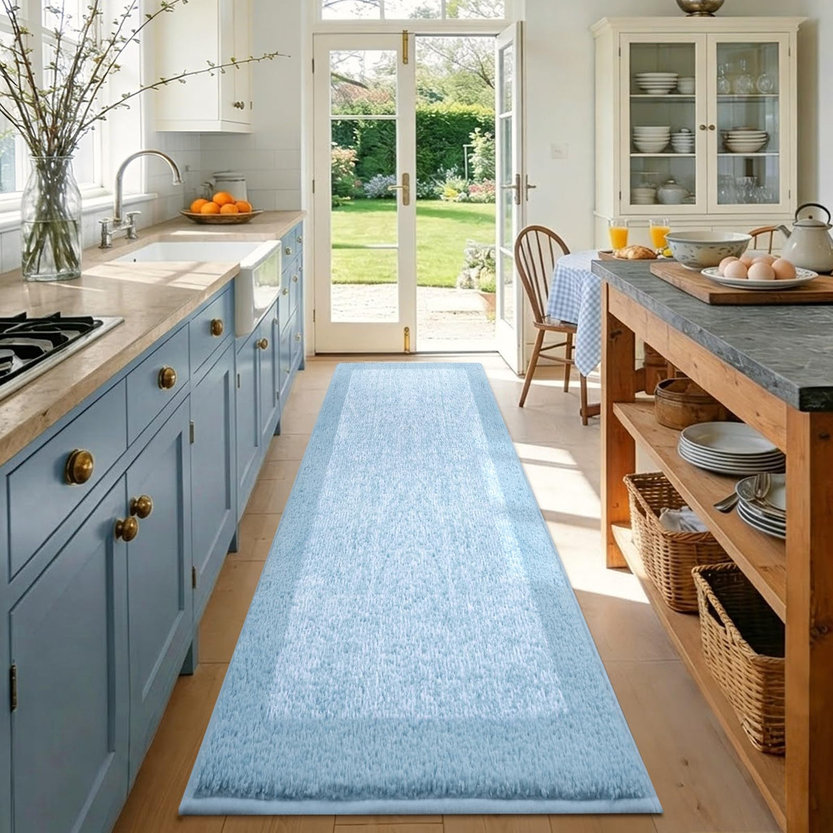 48x24 Long Bathroom Rugs Non Slip Washable, Soft Absorbent Bath Mat Blue