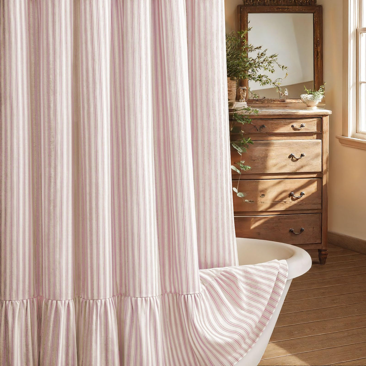 Farmhouse Shower Curtain Ruffle Linen Beige 72" W x 72" L