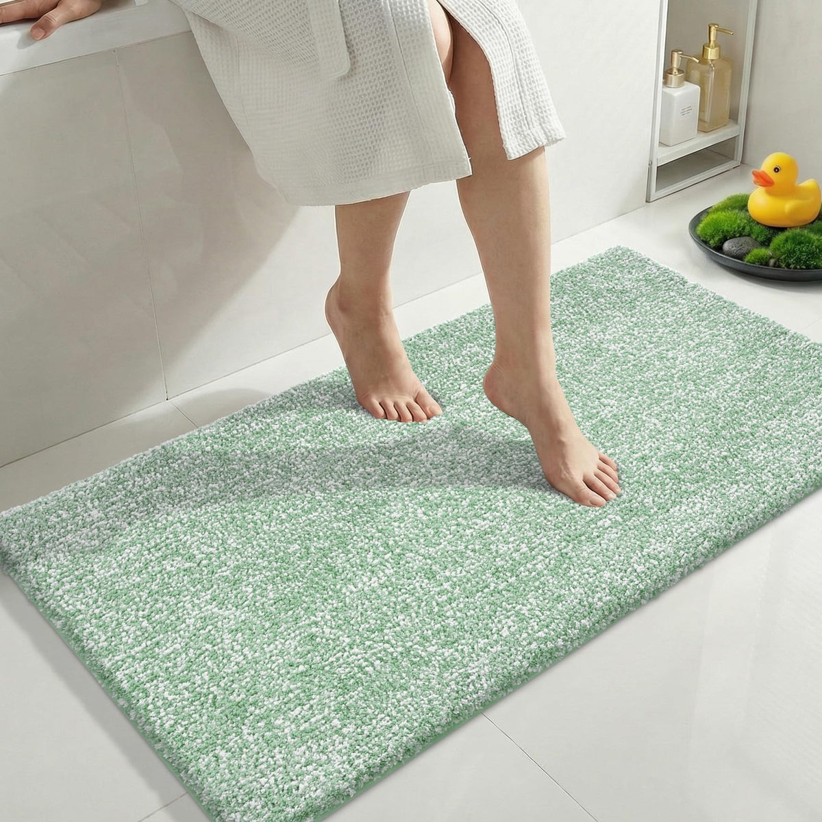 Yimobra Non Slip Machine Washable Bathroom Rug 32x20 Light Blue and White