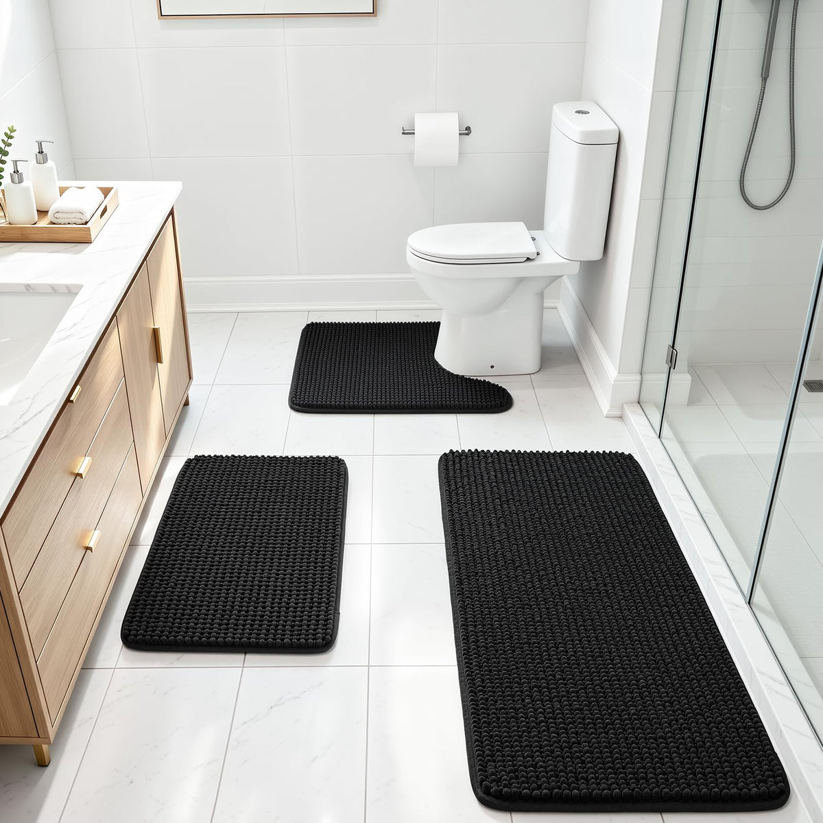 Ophanie Grey Bathroom Rugs 30x20, Soft Chenille Bath Mat, Non Slip Absorbent Quick Dry Light Gray Mats, Machine Washable Thick Small Area Rug Sets,Grip Bathmat for Shower,Toilet,Sink and Indoor Floor