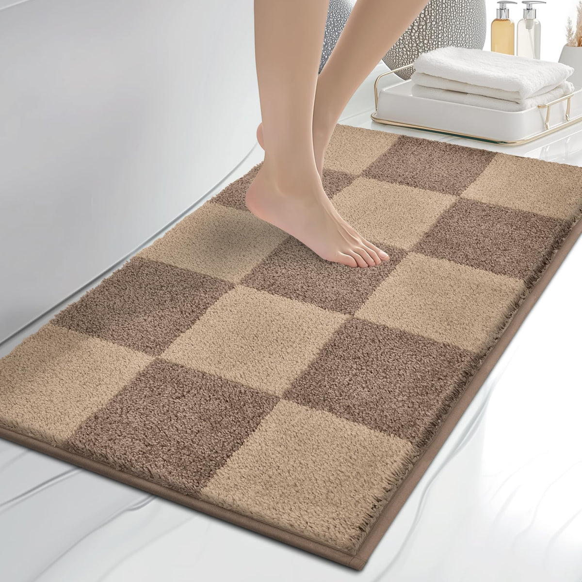 anllugs Bathroom Rugs, 20" x 30" Soft Bath Rugs, Olive Green & Green