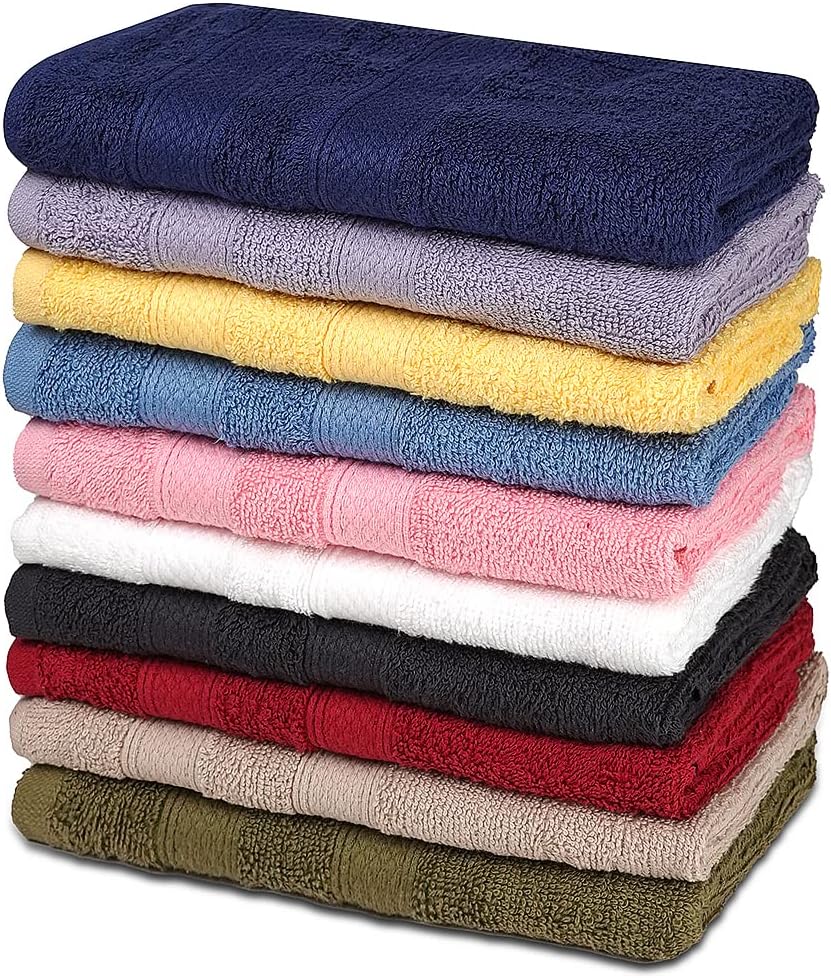 ZUPERIA Classic Hand Towels Pack of 10 (16 x 28 Inches) 100% Ring Spun Cotton Light Weight & Super Absorbent, Fast Drying Hand Towels for Bathroom, Hotels, Travel and Spa (Assorted)